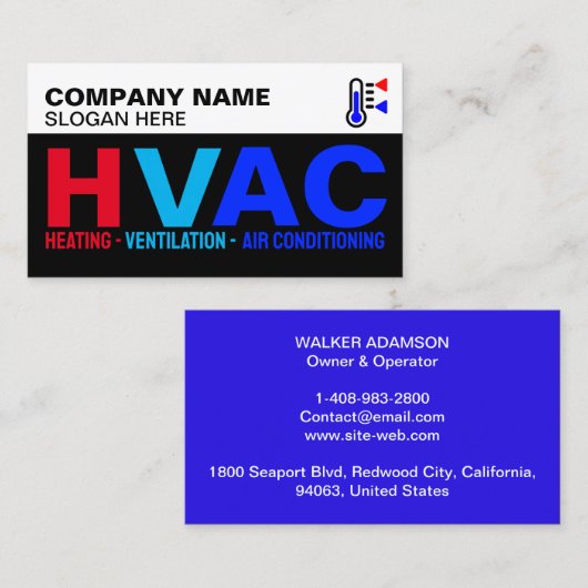 プロフェッショナル会社のロゴとスローガンモダン、HVAC 名刺 (正面/裏面)