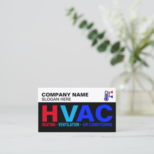 プロフェッショナル会社のロゴとスローガンモダン、HVAC 名刺 (スタンド正面)