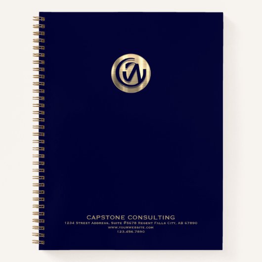 プロフェッショナル会社ロゴネイビーブルーと金ゴールド ノートブック (正面)