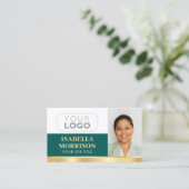 プロフェッショナル会社ロゴQRグリーン金ゴールド 名刺 (スタンド正面)