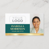 プロフェッショナル会社ロゴQRグリーン金ゴールド 名刺 (正面)