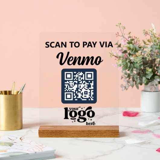 プロフェッショナル会社ロゴQRコードビジネスブルー アクリルサイン (ウェディング)