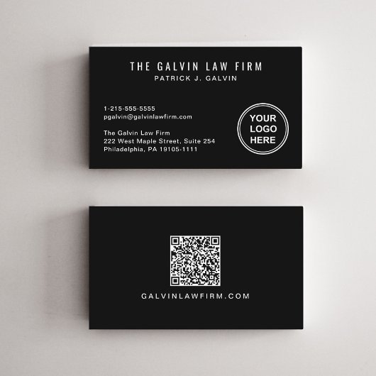 プロフェッショナル会社ロゴQRコード社員ブラック 名刺