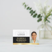 プロフェッショナル会社ロゴQRブラック金ゴールド 名刺 (スタンド正面)