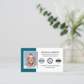 プロフェッショナル会社社員カスタムの写真ティール(緑がかった色) 名刺 (スタンド正面)