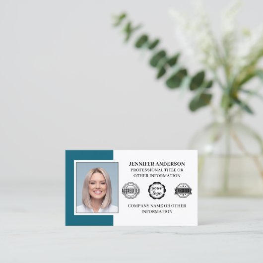 プロフェッショナル会社社員カスタムの写真ティール（緑がかった色） 名刺 (スタンド正面)