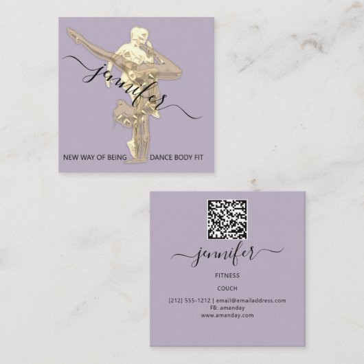 プロフェッショナル体フィットネスダンスソファQRCODE金ゴールド スクエア名刺 (正面/裏面)