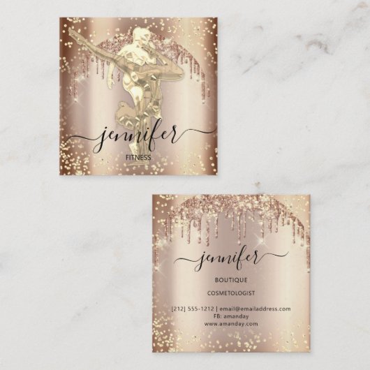 プロフェッショナル体フィットネスダンスバラ金ゴールド学校 スクエア名刺 (正面/裏面)