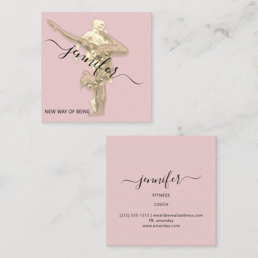 プロフェッショナル体フィットネスダンス金ゴールドカウチピンク スクエア名刺 (正面/裏面)