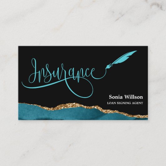 プロフェッショナル保険募集人ティール(緑がかった色)庁金ゴールド 名刺 (正面)