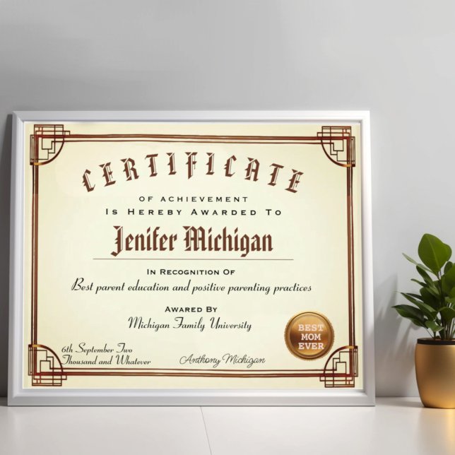プロフェッショナル偽カスタム証証明書 (Elegant diploma certificate geometric simulated golden border frame.)