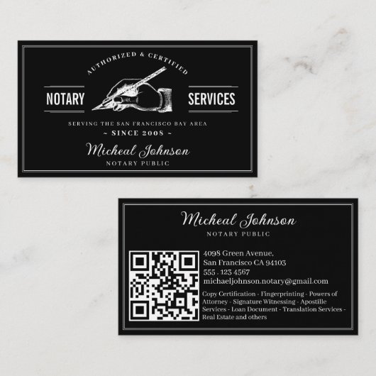プロフェッショナル公証人サービスQRコードカスタマイズ可能 名刺 (正面/裏面)