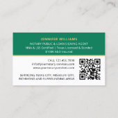 プロフェッショナル公証人公開写真QRコードグリーン 名刺 (裏面)