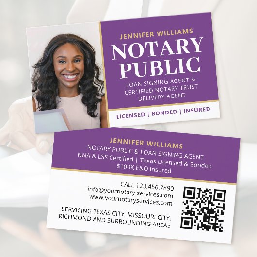 プロフェッショナル公証人公開写真QRコードパープル 名刺