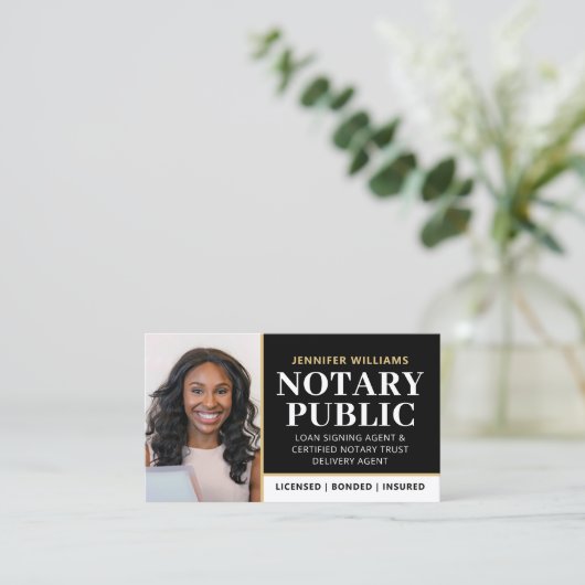 プロフェッショナル公証人公開写真QRコードブラック 名刺 (スタンド正面)