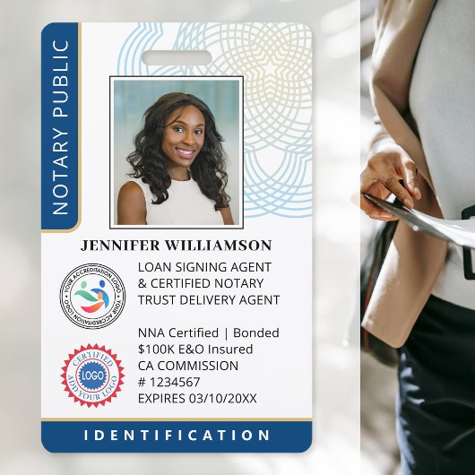 プロフェッショナル公証人公開写真QRコードID青 バッジ