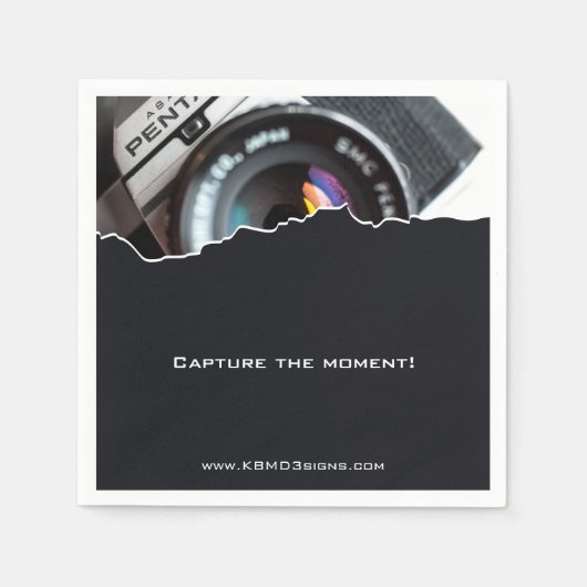 プロフェッショナル写カスタム真者フォトブラック スタンダードカクテルナプキン (正面)