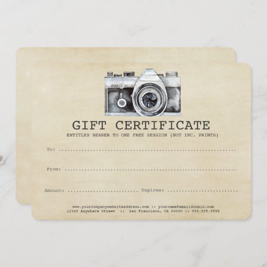 プロフェッショナル写真家カメラギフト証明書 (正面/裏面)