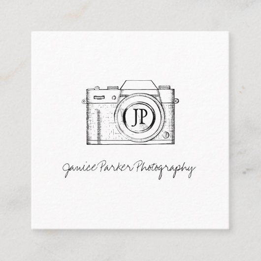 プロフェッショナル写真家QRコード白黒 スクエア名刺 (正面)