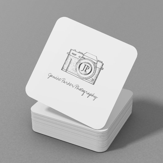 プロフェッショナル写真家QRコード白黒 スクエア名刺