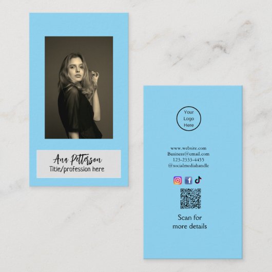 プロフェッショナル写真QRウェブサイトの電子メールのソーシャルモダン 名刺 (正面/裏面)