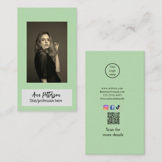 プロフェッショナル写真QRウェブサイトの電子メールのソーシャルモダン 名刺 (正面/裏面)