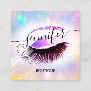 プロフェッショナル化粧Lash QRコードホログラフィックピンク スクエア名刺
