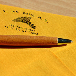 プロフェッショナル医用カドゥセウス記号カーブ文字 セルフインキングスタンプ