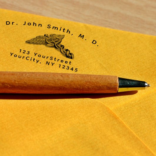 プロフェッショナル医用カドゥセウス記号カーブ文字 セルフインキングスタンプ