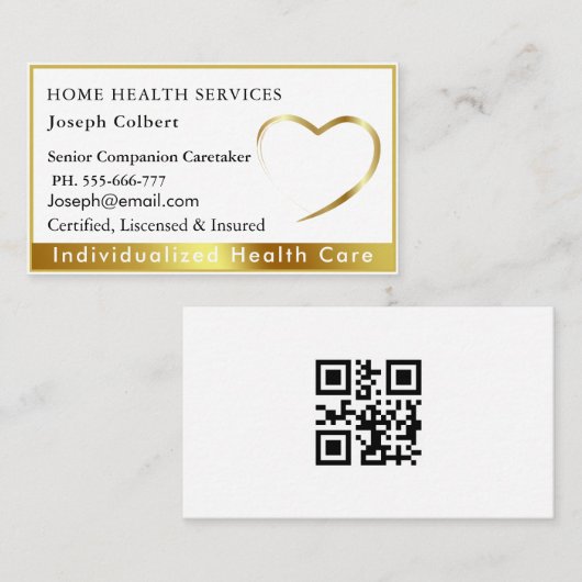 プロフェッショナル医療介護者医療QRコード金ゴールド 名刺 (正面/裏面)