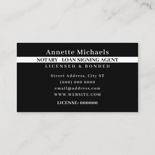 プロフェッショナル印紙は公証人の公営企業をカバーする 名刺 (裏面)