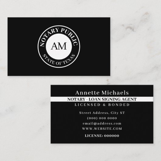 プロフェッショナル印紙は公証人の公営企業をカバーする 名刺 (正面/裏面)