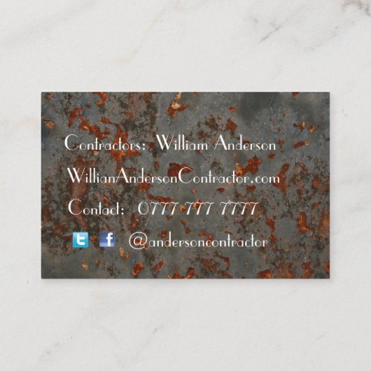 プロフェッショナル名刺 – 錆びた金属デザイン 名刺 (裏面)