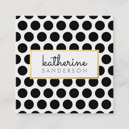 プロフェッショナル大型水玉模様モダンブラック金ゴールド スクエア名刺 (正面)