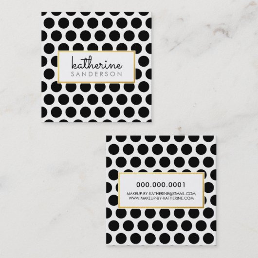 プロフェッショナル大型水玉模様モダンブラック金ゴールド スクエア名刺 (正面/裏面)
