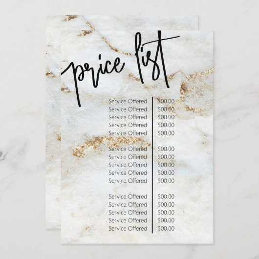プロフェッショナル大理石ネイルサロン価格表メニュー メニュー (正面/裏面)