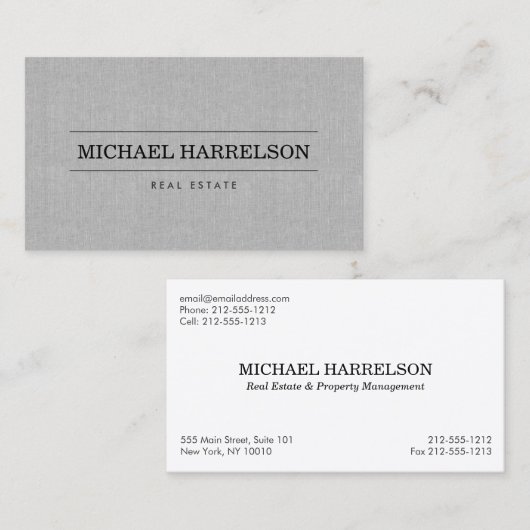 プロフェッショナル実在エステートエージェントグレーリネンビジネス 名刺 (正面/裏面)