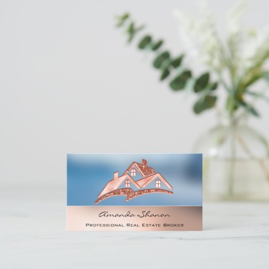 プロフェッショナル実在エステートエージェントブローカースモーキーブルー 名刺 (スタンド正面)