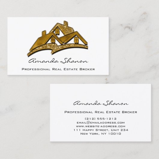 プロフェッショナル実在エステートエージェントブローカーハウス金ゴールド 名刺 (正面/裏面)