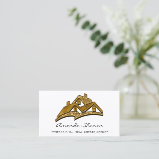 プロフェッショナル実在エステートエージェントブローカーハウス金ゴールド 名刺 (スタンド正面)