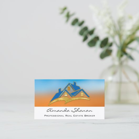 プロフェッショナル実在エステートエージェントブローカーホームロゴ 名刺 (スタンド正面)