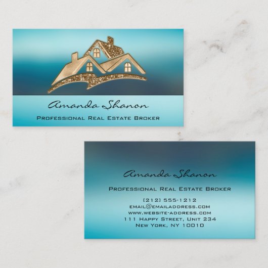 プロフェッショナル実在エステートエージェントブローカー金ゴールド3DHhouse 名刺 (正面/裏面)