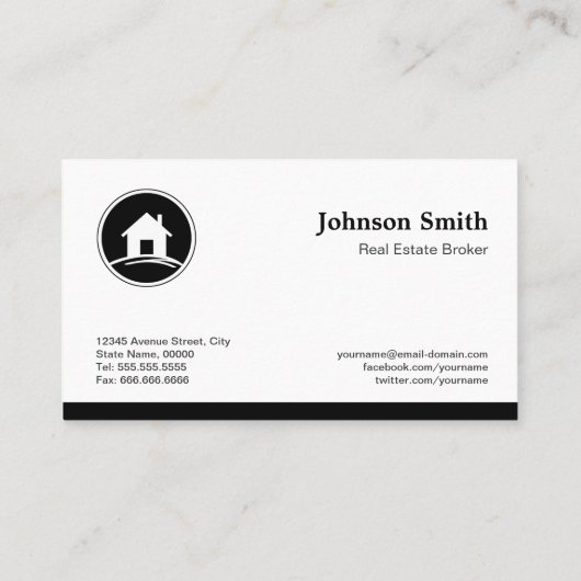 プロフェッショナル実在エステートブローカシンプル白黒 名刺 (裏面)