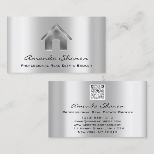 プロフェッショナル実在エステートブローカーエージェントシルバーグレー 名刺 (正面/裏面)