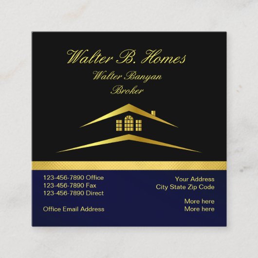 プロフェッショナル実在エステートブローカーエージェント金ゴールドとブラック スクエア名刺 (正面)