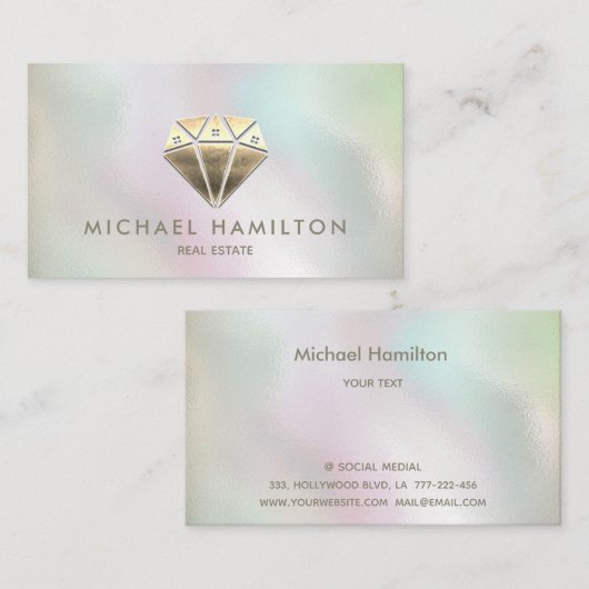 プロフェッショナル実在エステート金ゴールドダイヤモンドハウスロゴ 名刺 (正面/裏面)