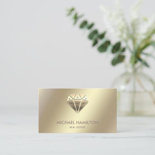 プロフェッショナル実在エステート金ゴールドダイヤモンドハウスロゴ 名刺 (スタンド正面)