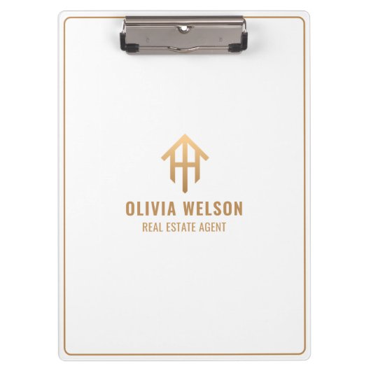 プロフェッショナル実在エテート金ゴールド&ホワイト不動産仲介業者 クリップボード (正面)