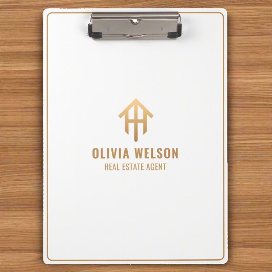 プロフェッショナル実在エテート金ゴールド&ホワイト不動産仲介業者 クリップボード