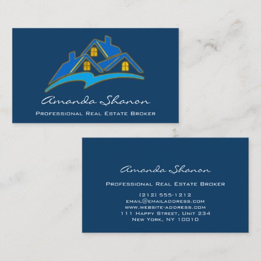 プロフェッショナル実在不動産ブローカーエージェントブルーネイビー 名刺 (正面/裏面)